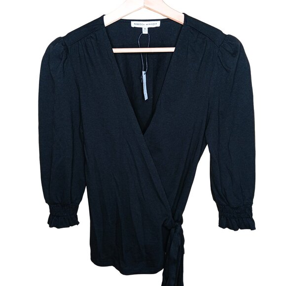 Rebecca Minkoff Olga Wrap Top Cotton 3/4 Sleeves 0 2 Xs Princess Sleeves - Picture 2 of 14